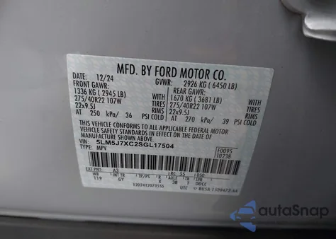 2025 Lincoln Aviator Reserve from USA, damaged, VIN 5LM5J7XC2SGL17504